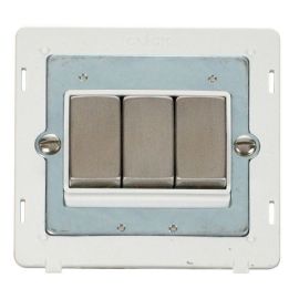 Click SIN413PWSS Stainless Steel Definity Ingot 3 Gang 10AX 2 Way Plate Switch Insert - White Insert
