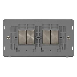 Click SIN414GYBS Brushed Steel Definity Ingot 4 Gang 10AX 2 Way Plate Switch Insert - Grey Insert image