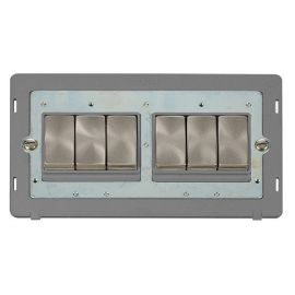 Click SIN416GYBS Brushed Steel Definity Ingot 6 Gang 10AX 2 Way Plate Switch Insert - Grey Insert image