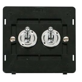 Click SIN422CH Polished Chrome Definity 2 Gang 10AX 2 Way Toggle Plate Switch Insert - Black Insert