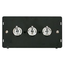 Click SIN423CH Polished Chrome Definity 3 Gang 10AX 2 Way Toggle Plate Switch Insert - Black Insert