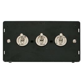 Click SIN423PN Pearl Nickel Definity 3 Gang 10AX 2 Way Toggle Plate Switch Insert - Black Insert