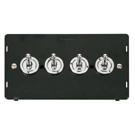 Click SIN424CH Polished Chrome Definity 4 Gang 10AX 2 Way Toggle Plate Switch Insert - Black Insert image
