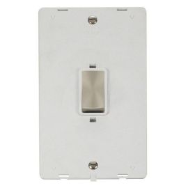 Click SIN502PWBS Brushed Steel Definity Ingot 2 Gang 45A 2 Pole Vertical Plate Switch Insert - White Insert image