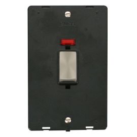 Click SIN503BKBS Brushed Steel Definity Ingot 2 Gang 45A 2 Pole Neon Vertical Plate Switch Insert - Black Insert