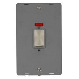 Click SIN503GYBS Brushed Steel Definity Ingot 2 Gang 45A 2 Pole Neon Vertical Plate Switch Insert - Grey Insert image