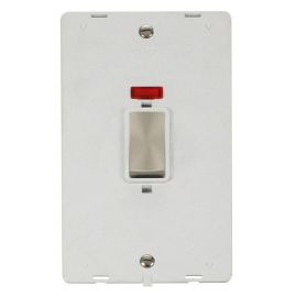 Click SIN503PWBS Brushed Steel Definity Ingot 2 Gang 45A 2 Pole Neon Vertical Plate Switch Insert - White Insert image