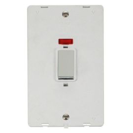 Click SIN503PWCH Polished Chrome Definity Ingot 2 Gang 45A 2 Pole Neon Vertical Plate Switch Insert - White Insert image