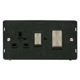 Click SIN504BKBS Brushed Steel Definity Ingot 2 Gang 45A 2 Pole Switch 13A 2 Pole Switched Socket Insert - Black Insert image