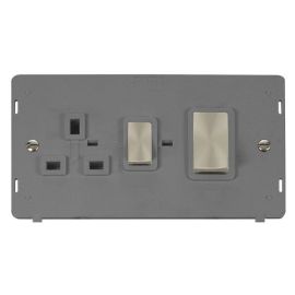 Click SIN504GYBS Brushed Steel Definity Ingot 2 Gang 45A 2 Pole Switch 13A 2 Pole Switched Socket Insert - Grey Insert image