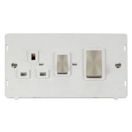 Click SIN504PWBS Brushed Steel Definity Ingot 2 Gang 45A 2 Pole Switch 13A 2 Pole Switched Socket Insert - White Insert image