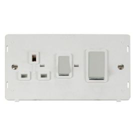 Click SIN504PWCH Polished Chrome Definity Ingot 2 Gang 45A 2 Pole Switch 13A 2 Pole Switched Socket Insert - White Insert image