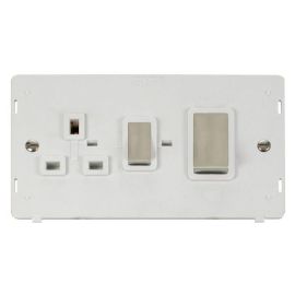 Click SIN504PWSS Stainless Steel Definity Ingot 2 Gang 45A 2 Pole Switch 13A 2 Pole Switched Socket Insert - White Insert image