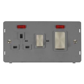 Click SIN505GYBS Brushed Steel Definity Ingot 2 Gang 45A 2 Pole Switch 13A 2 Pole Neon Switched Socket Insert - Grey Insert image