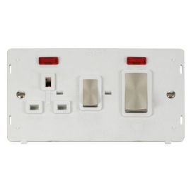 Click SIN505PWBS Brushed Steel Definity Ingot 2 Gang 45A 2 Pole Switch 13A 2 Pole Neon Switched Socket Insert - White Insert image