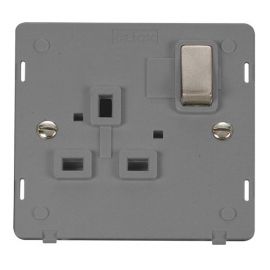 Click SIN535GYBS Brushed Steel Definity Ingot 1 Gang 13A 2 Pole Switched Socket Insert - Grey Insert image