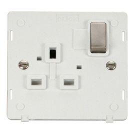 Click SIN535PWBS Brushed Steel Definity Ingot 1 Gang 13A 2 Pole Switched Socket Insert - White Insert image