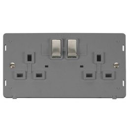 Click SIN536GYSS Stainless Steel Definity Ingot 2 Gang 13A 2 Pole Switched Socket Insert - Grey Insert image