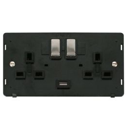 Click SIN570BKSS Stainless Steel Definity Ingot 2 Gang 13A 1x 2.1A USB-A Switched Socket Insert - Black Insert image