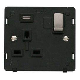 Click SIN571UBKSS Stainless Steel Definity Ingot 1 Gang 13A 1x 2.1A USB-A Switched Socket Insert - Black Insert image