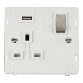 Click SIN571UPWBS Brushed Steel Definity Ingot 1 Gang 13A 1x 2.1A USB-A Switched Socket Insert - White Insert image