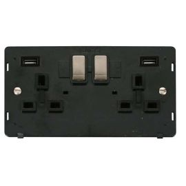 Click SIN580BKBS Brushed Steel Definity Ingot 2 Gang 13A 2x 2.1A USB-A Switched Socket Insert - Black Insert image