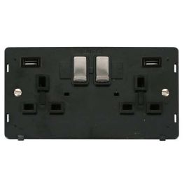 Click SIN580BKSS Stainless Steel Definity Ingot 2 Gang 13A 2x 2.1A USB-A Switched Socket Insert - Black Insert image