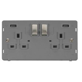 Click SIN580GYSS Stainless Steel Definity Ingot 2 Gang 13A 2x 2.1A USB-A Switched Socket Insert - Grey Insert image