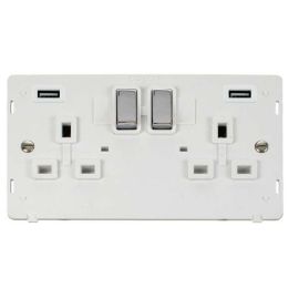 Click SIN580PWCH Polished Chrome Definity Ingot 2 Gang 13A 2x 2.1A USB-A Switched Socket Insert - White Insert image