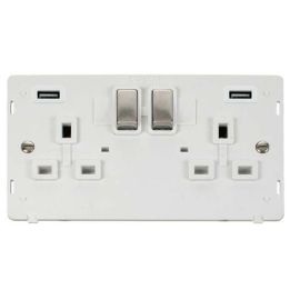 Click SIN580PWSS Stainless Steel Definity Ingot 2 Gang 13A 2x 2.1A USB-A Switched Socket Insert - White Insert image