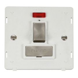 Click SIN752PWBS Brushed Steel Definity Ingot 13A 2 Pole Neon Switched Fused Spur Unit Insert - White Insert image