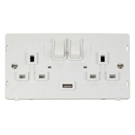 Click SIN770PW White Definity 2 Gang 13A 1x 2.1A USB-A Switched Socket Insert - White Insert image