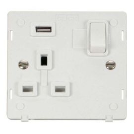 Click SIN771UPW White Definity 1 Gang 13A 1x 2.1A USB-A Switched Socket Insert - White Insert