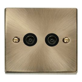 Click VPAB066BK Deco Antique Brass 2 Gang Non-Isolated Co-Axial Socket - Black Insert image
