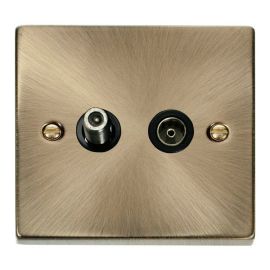 Click VPAB157BK Deco Antique Brass Isolated Co-Axial and Satellite Socket - Black Insert image