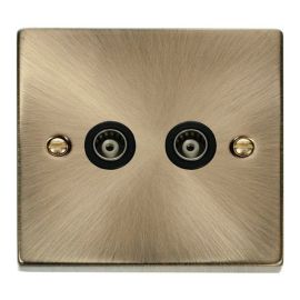 Click VPAB159BK Deco Antique Brass 2 Gang Isolated Co-Axial Socket - Black Insert image