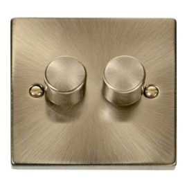 Click VPAB162 Deco Antique Brass 2 Gang 2 Way 100W LED Dimmer Switch