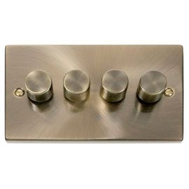 Click VPAB164 Deco Antique Brass 4 Gang 2 Way 100W LED Dimmer Switch image