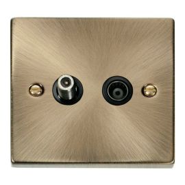 Click VPAB170BK Deco Antique Brass Non-Isolated Co-Axial and Satellite Socket - Black Insert image