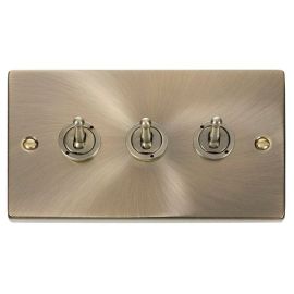 Click VPAB423 Deco Antique Brass 3 Gang 10AX 2 Way Dolly Toggle Switch