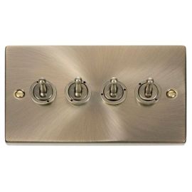 Click VPAB424 Deco Antique Brass 4 Gang 10AX 2 Way Dolly Toggle Switch