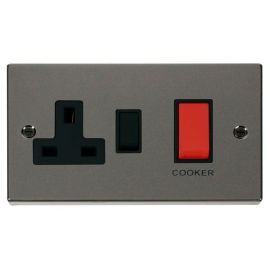 Click VPBN204BK Deco Black Nickel 45A Cooker Switch Unit with 13A 2 Pole Switched Socket - Black Insert image