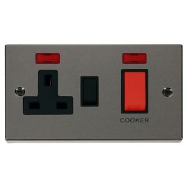 Click VPBN205BK Deco Black Nickel 45A Cooker Switch Unit with 13A 2 Pole Neon Switched Socket - Black Insert