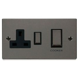 Click VPBN504BK Deco Black Nickel Ingot 45A Cooker Switch Unit with 13A 2 Pole Switched Socket - Black Insert image