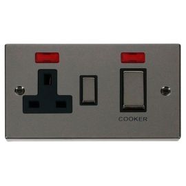 Click VPBN505BK Deco Black Nickel Ingot 45A Cooker Switch Unit with 13A 2 Pole Neon Switched Socket - Black Insert image