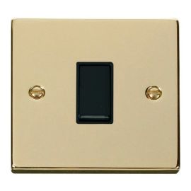 Click VPBR011BK Deco Polished Brass 1 Gang 10AX 2 Way Plate Switch - Black Insert image
