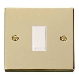 Click VPBR011WH Deco Polished Brass 1 Gang 10AX 2 Way Plate Switch - White Insert image