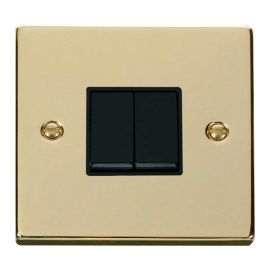Click VPBR012BK Deco Polished Brass 2 Gang 10AX 2 Way Plate Switch - Black Insert