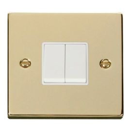 Click VPBR012WH Deco Polished Brass 2 Gang 10AX 2 Way Plate Switch - White Insert image