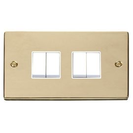 Click VPBR014WH Deco Polished Brass 4 Gang 10AX 2 Way Plate Switch - White Insert image